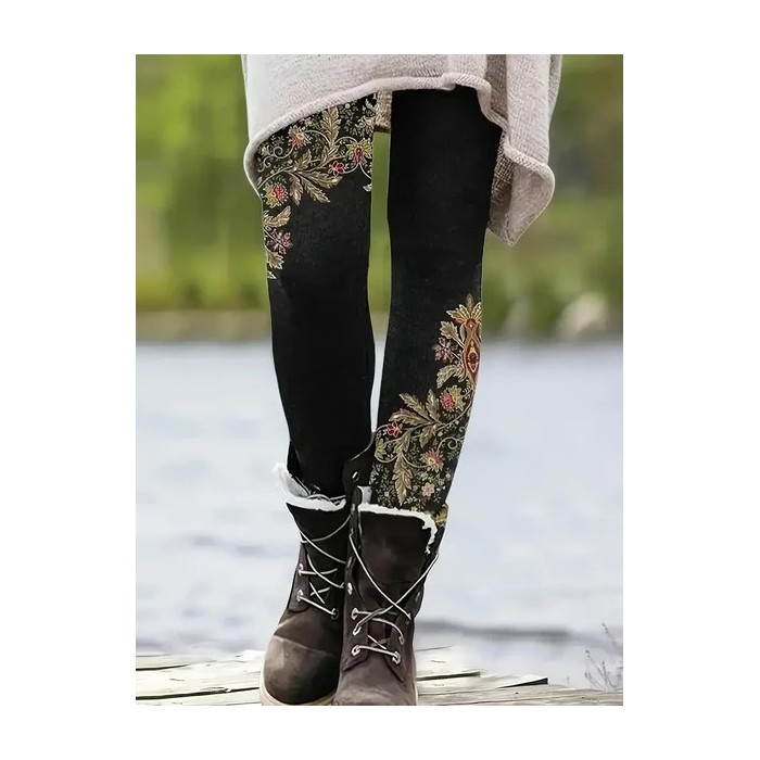 Women Floral Casual All Season Printing Long Leggings