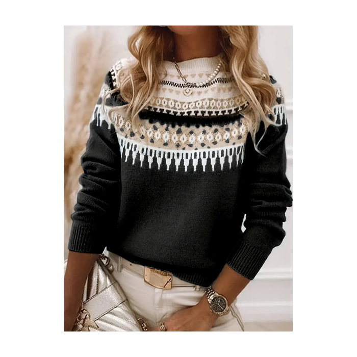 Women Abstract Printing Spring/Fall Casual Long Sleeve Crew Neck Sweater