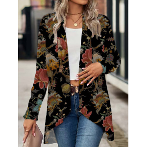 Women Floral Spring/Fall Cover-up Casual Printing Lightweight Cardigan