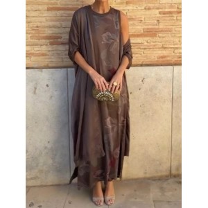 Women Striped Printing Two-Piece Set Daily Long Sleeve Vintage Spring/Fall Coat With Skirt Matching Set