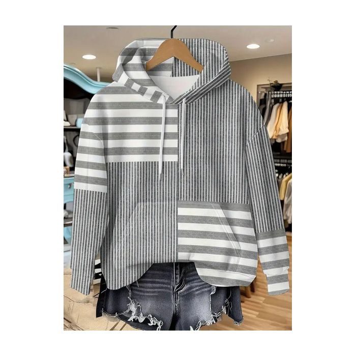Women Striped Spring/Fall Printing Long Sleeve Casual Daily Hoodie