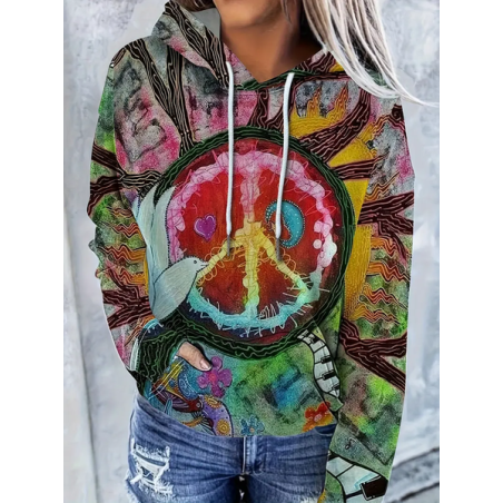 Women Abstract Spring/Fall Printing Long Sleeve Casual Daily Hoodie
