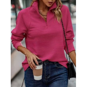 Women Plain Mock Neck Split Joint Vintage Spring/Fall Long Sleeve Sweatshirt
