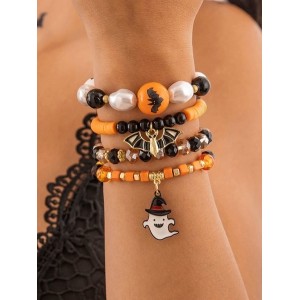 Halloween Funny Skull Rice Bead Bracelet Set Personality Devil Eye Glaze Bat Multi-layer Bracelet
