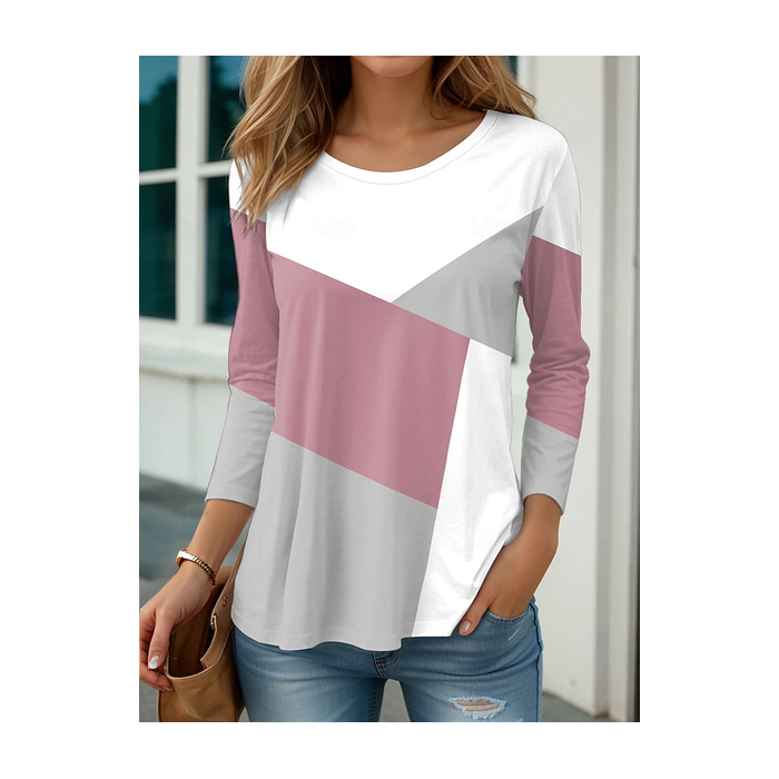 Women Abstract Long Sleeve Tee T-shirt Crew Neck Printing Casual Spring/Fall Graphic Tee Top