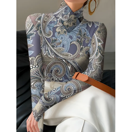 Women Paisley Long Sleeve Blouse Spring/Fall Printing Daily Casual Top