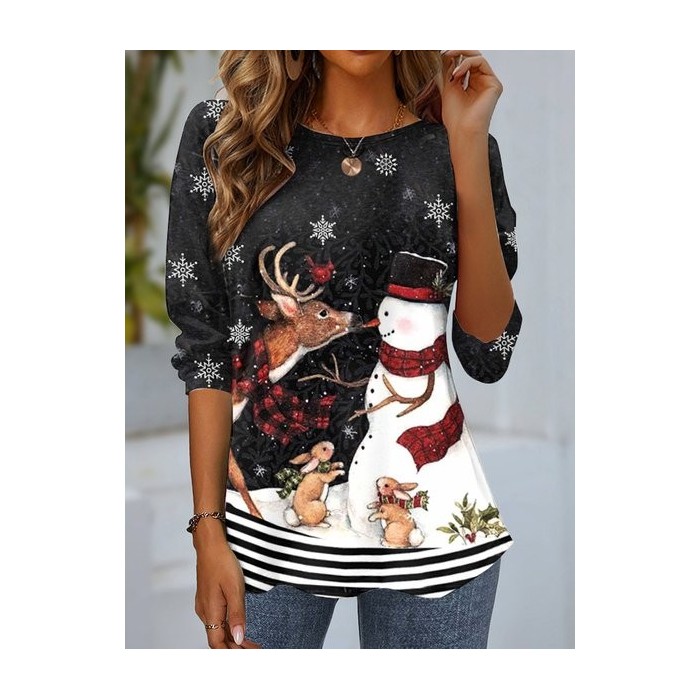 Women's Long Sleeve Tee T-shirt Spring/Fall Christmas Jersey Crew Neck Daily Going Out Casual Top