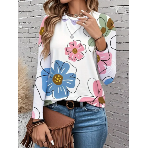 Women Floral Long Sleeve Tee T-shirt Crew Neck Printing Casual Spring/Fall Graphic Tee Top