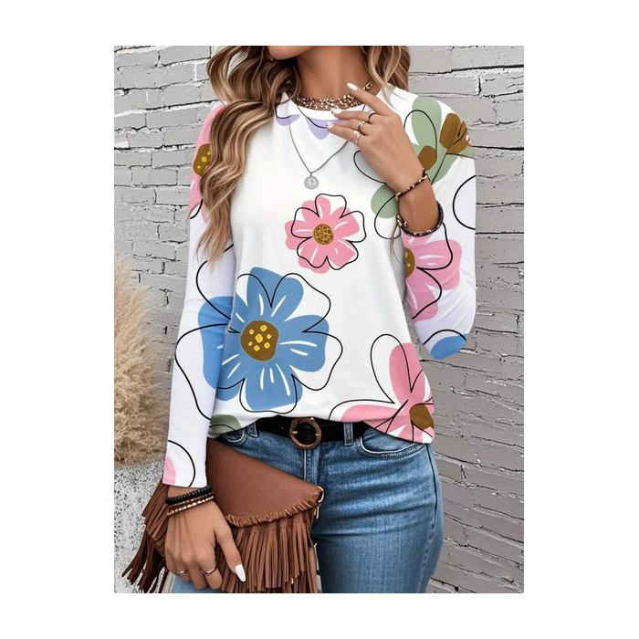Women Floral Long Sleeve Tee T-shirt Crew Neck Printing Casual Spring/Fall Graphic Tee Top