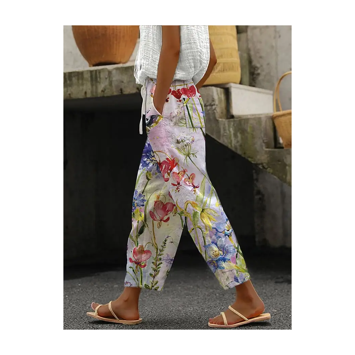 Women Floral Long Pants Casual Spring/Fall Trousers