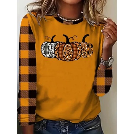 Women Plaid Long Sleeve Tee T-shirt Crew Neck Printing Casual Spring/Fall Graphic Tee Top