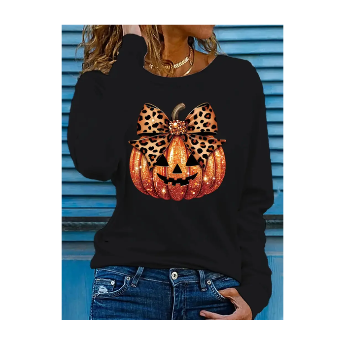 Women Halloween (pumpkin) Long Sleeve Tee T-shirt Crew Neck Printing Casual Spring/Fall Graphic Tee Top