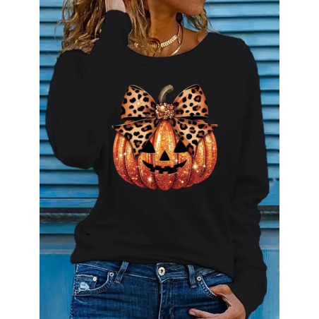 Women Halloween (pumpkin) Long Sleeve Tee T-shirt Crew Neck Printing Casual Spring/Fall Graphic Tee Top