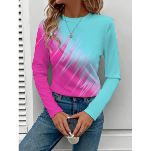 Women Abstract Long Sleeve Tee T-shirt Crew Neck Printing Casual Spring/Fall Graphic Tee Top