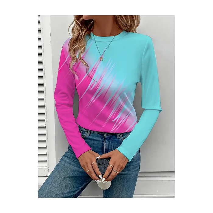 Women Abstract Long Sleeve Tee T-shirt Crew Neck Printing Casual Spring/Fall Graphic Tee Top