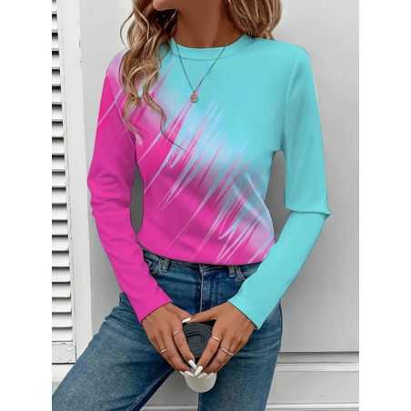 Women Abstract Long Sleeve Tee T-shirt Crew Neck Printing Casual Spring/Fall Graphic Tee Top