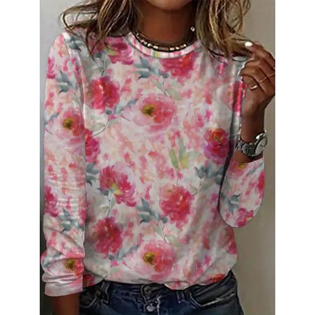 Women Floral Long Sleeve Tee T-shirt Crew Neck Printing Casual Spring/Fall Graphic Tee Top