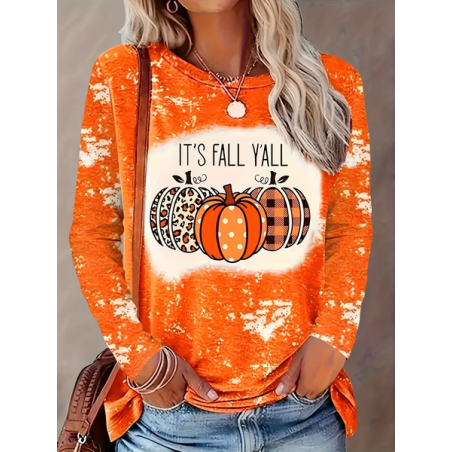 Women Halloween (pumpkin) Long Sleeve Tee T-shirt Crew Neck Printing Casual Spring/Fall Graphic Tee Top