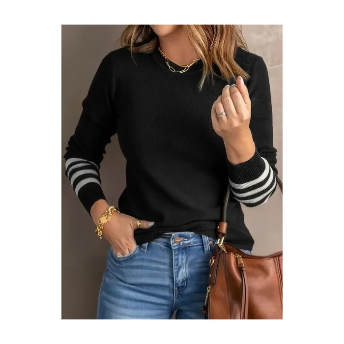 Women Striped Printing Spring/Fall Casual Long Sleeve Crew Neck Sweater