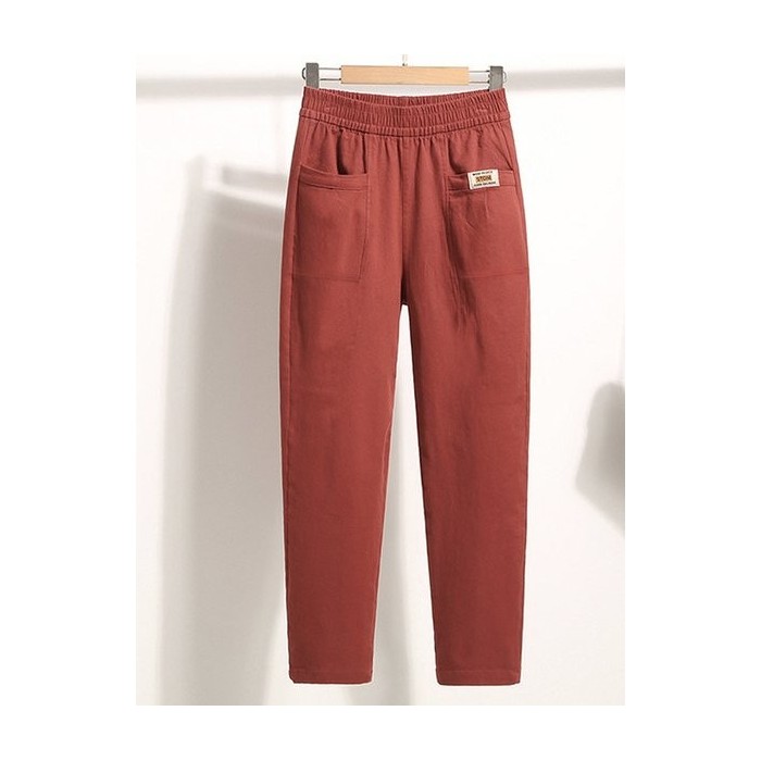Women's Elastic Waist H-Line Straight Pants Daily Going Out Pants Casual Pocket Stitching Cotton Plain Spring/Fall Pants
