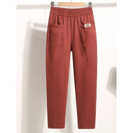 Women's Elastic Waist H-Line Straight Pants Daily Going Out Pants Casual Pocket Stitching Cotton Plain Spring/Fall Pants