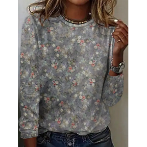 Women Floral Long Sleeve Tee T-shirt Crew Neck Printing Casual Spring/Fall Graphic Tee Top