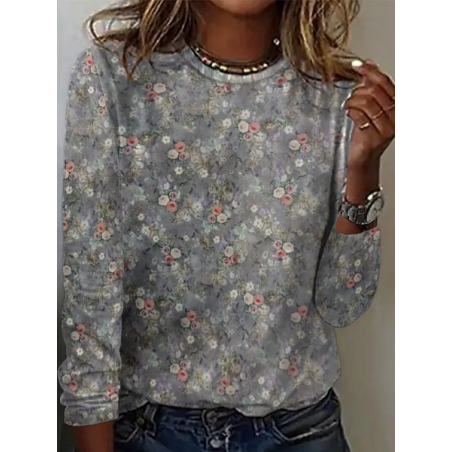 Women Floral Long Sleeve Tee T-shirt Crew Neck Printing Casual Spring/Fall Graphic Tee Top