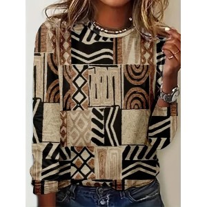 Women Abstract Long Sleeve Tee T-shirt Crew Neck Printing Casual Spring/Fall Graphic Tee Top