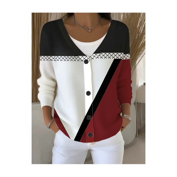 Women Abstract Long Sleeve V Neck Casual Spring/Fall Cardigan Outerwear