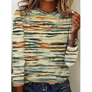 Women Abstract Long Sleeve Tee T-shirt Crew Neck Printing Casual Spring/Fall Graphic Tee Top