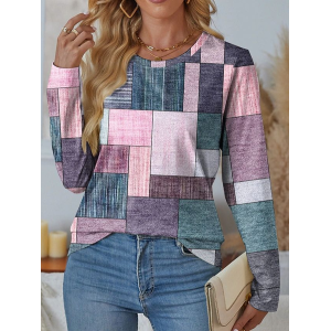 Women Abstract Long Sleeve Tee T-shirt Crew Neck Printing Casual Spring/Fall Graphic Tee Top