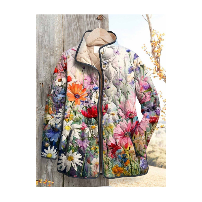Women's Vintage Printing Winter Floral Stand Collar Padded Parka