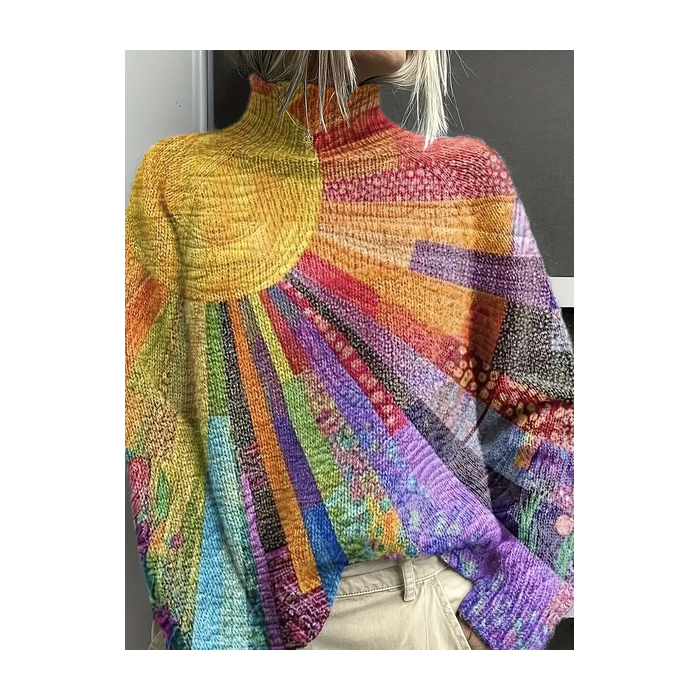 Women Abstract Printing Spring/Fall Vintage Long Sleeve Turtleneck Sweater