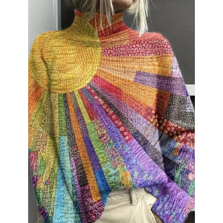 Women Abstract Printing Spring/Fall Vintage Long Sleeve Turtleneck Sweater