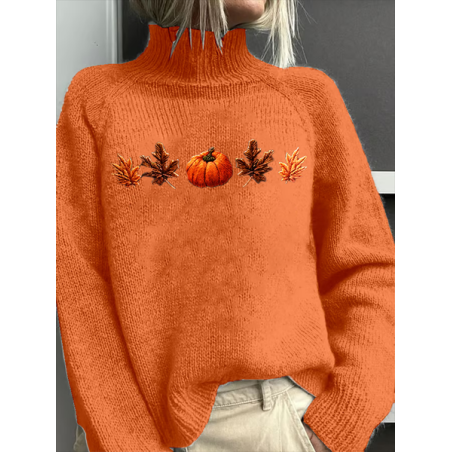 Women Maple Leaf Printing Spring/Fall Vintage Long Sleeve Turtleneck Sweater
