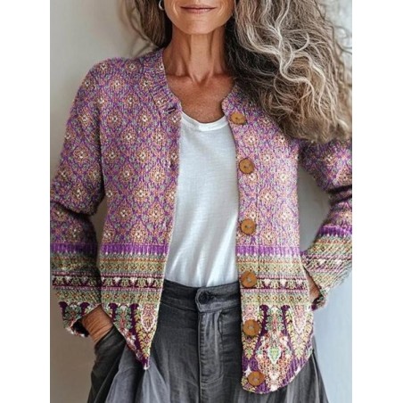 Women Striped Vintage Spring/Fall Knitted Cardigan