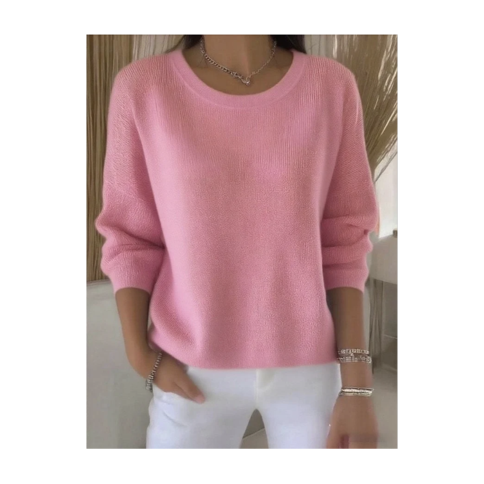 Women Plain Spring/Fall Vintage Long Sleeve Crew Neck Cotton Sweater