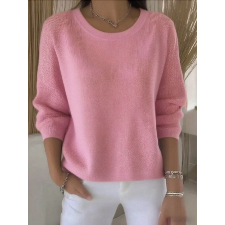Women Plain Spring/Fall Vintage Long Sleeve Crew Neck Cotton Sweater