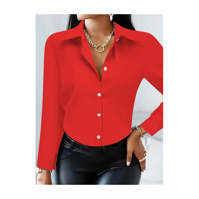 Women Plain Long Sleeve Shirt Spring/Fall Buckle Shirt Collar Regular Sleeve Daily Casual Top
