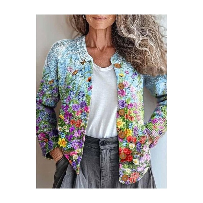 Women Paisley Vintage Spring/Fall Knitted Cardigan