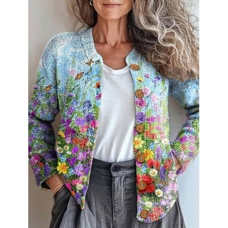 Women Paisley Vintage Spring/Fall Knitted Cardigan