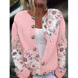 Women Floral Casual Spring/Fall Printing Cardigan