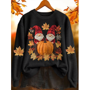 Women Maple Leaf Crew Neck Printing Casual Spring/Fall Long Sleeve Sweatshirt