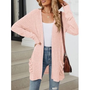 Women Plain Spring/Fall Cover-up Vintage Gathered Lightweight Cardigan