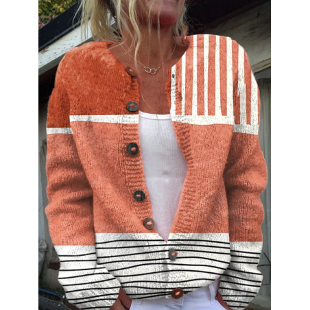 Women Abstract Casual Spring/Fall Printing Cardigan