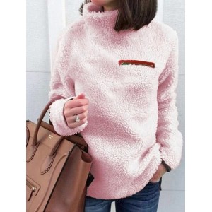 Women Plain Split Joint Winter Casual Long Sleeve Crew Neck Cotton Sweater