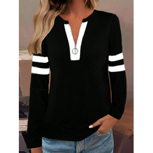 Women Striped Crew Neck Printing Casual Spring/Fall Long Sleeve Sweatshirt