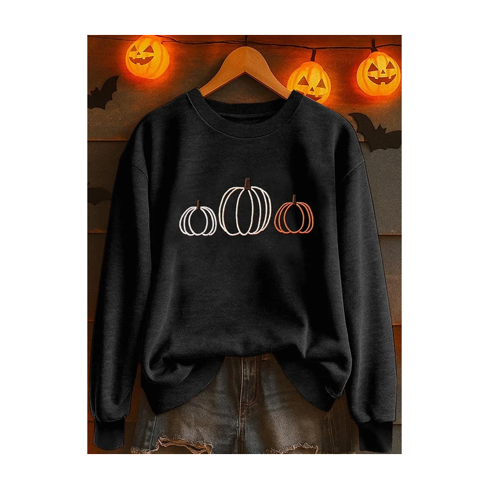 Women Halloween (pumpkin) Crew Neck Printing Casual Spring/Fall Long Sleeve Sweatshirt