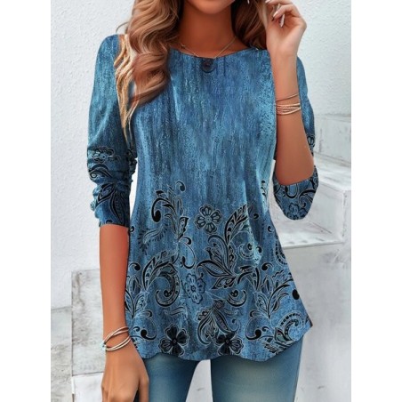 Women's Long Sleeve Tee T-shirt Spring/Fall Floral Printing Jersey Crew Neck Daily Going Out Vintage Top