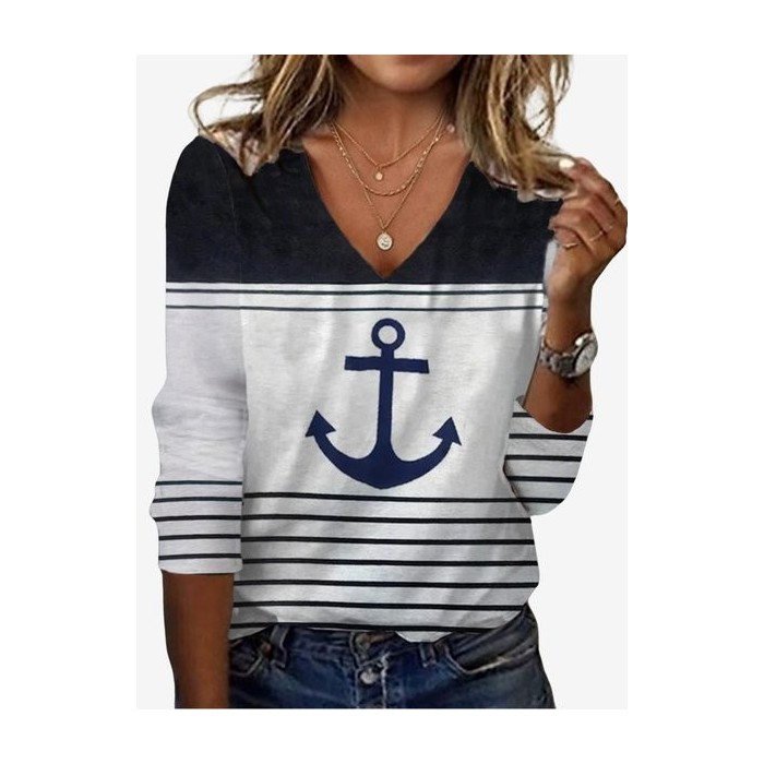 Women's Long Sleeve Tee T-shirt Spring/Fall Anchor Jersey V Neck Daily Going Out Casual Top